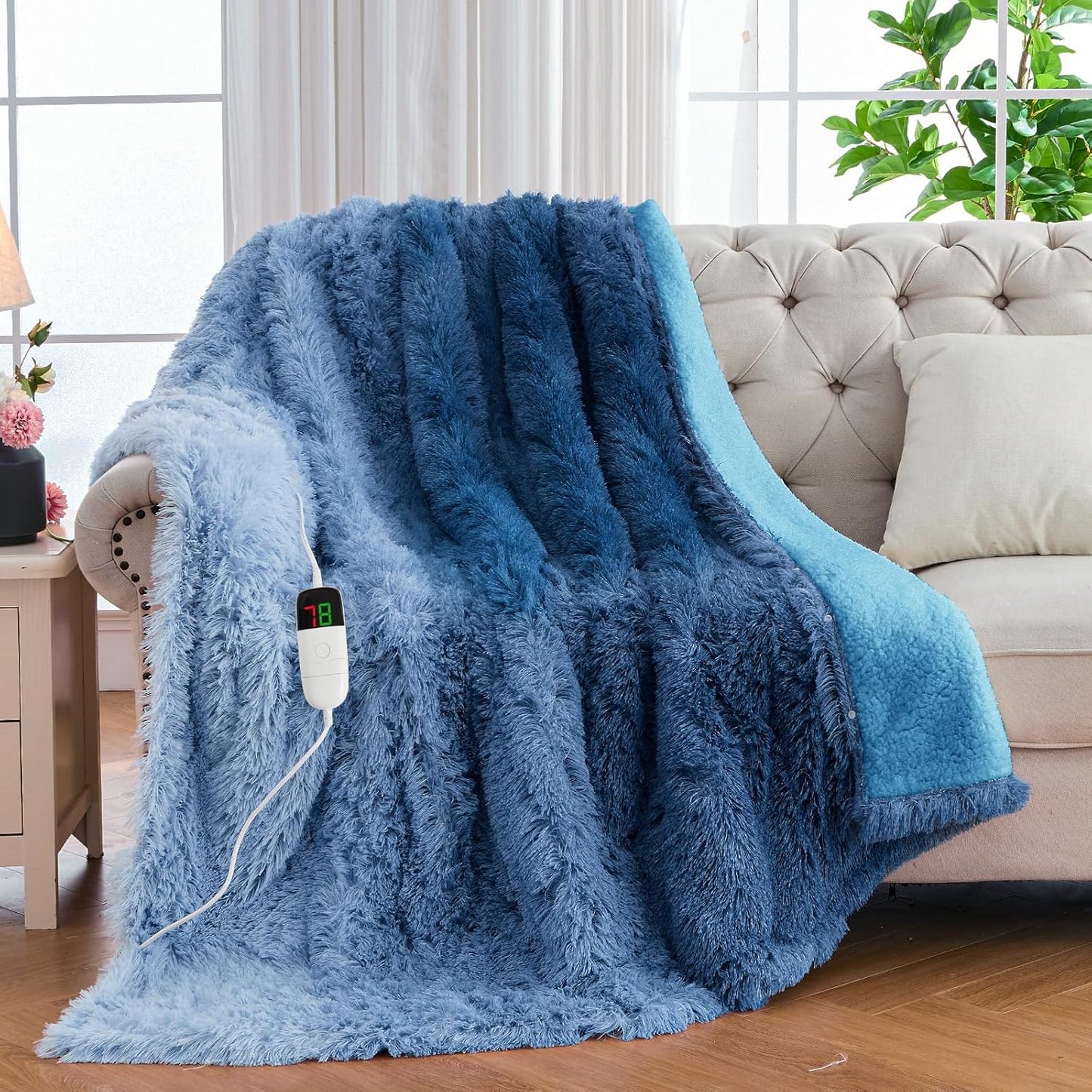 Heated Electric Blanket Faux Fur Throw Size with Fluffy Sherpa Back, Warming Plush Blanket Gift Soft Heating Blankets with 10 Heat Settings, 5 Time Settings, ETL 50"X60",Charcoal Grey