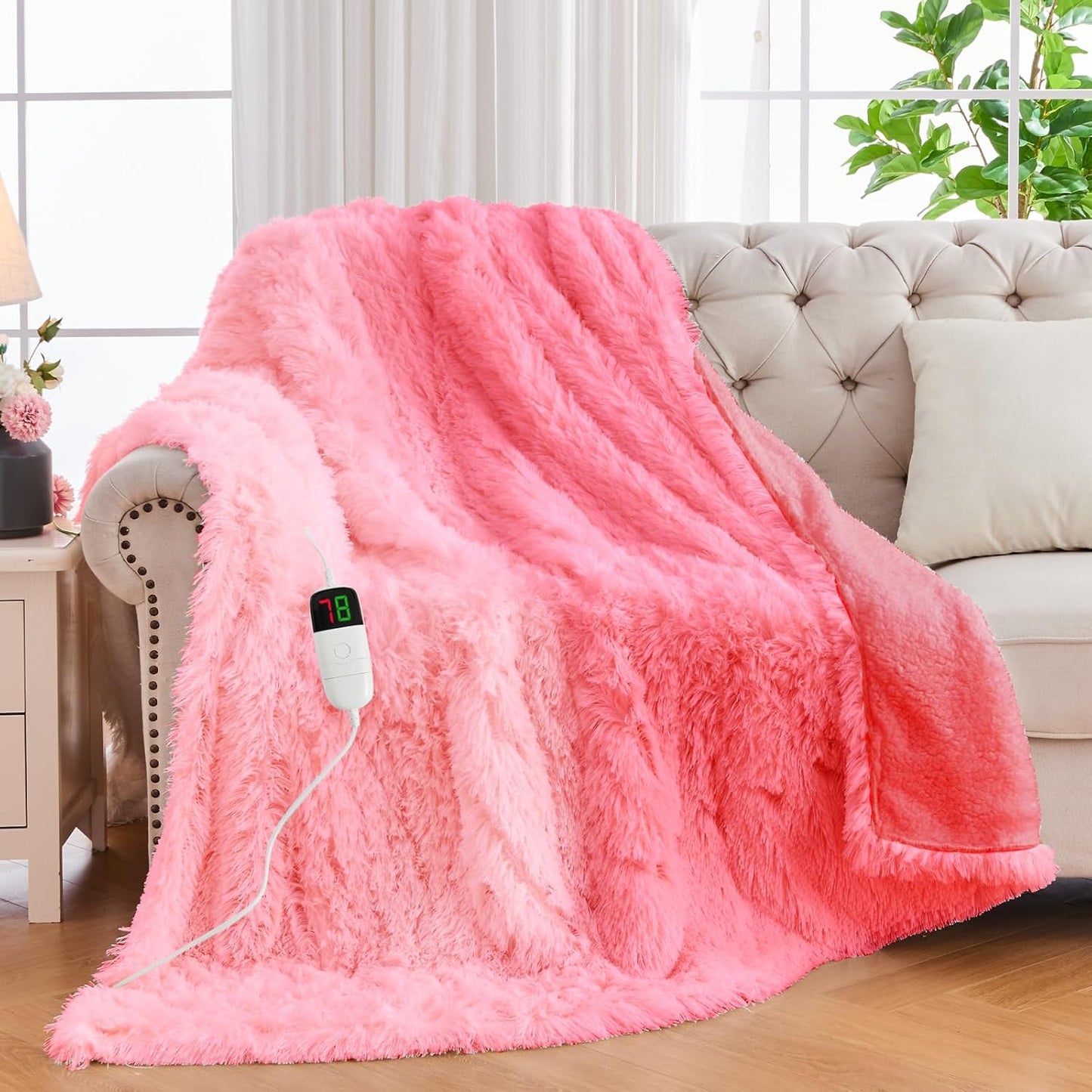 Heated Electric Blanket Faux Fur Throw Size with Fluffy Sherpa Back, Warming Plush Blanket Gift Soft Heating Blankets with 10 Heat Settings, 5 Time Settings, ETL 50"X60",Charcoal Grey