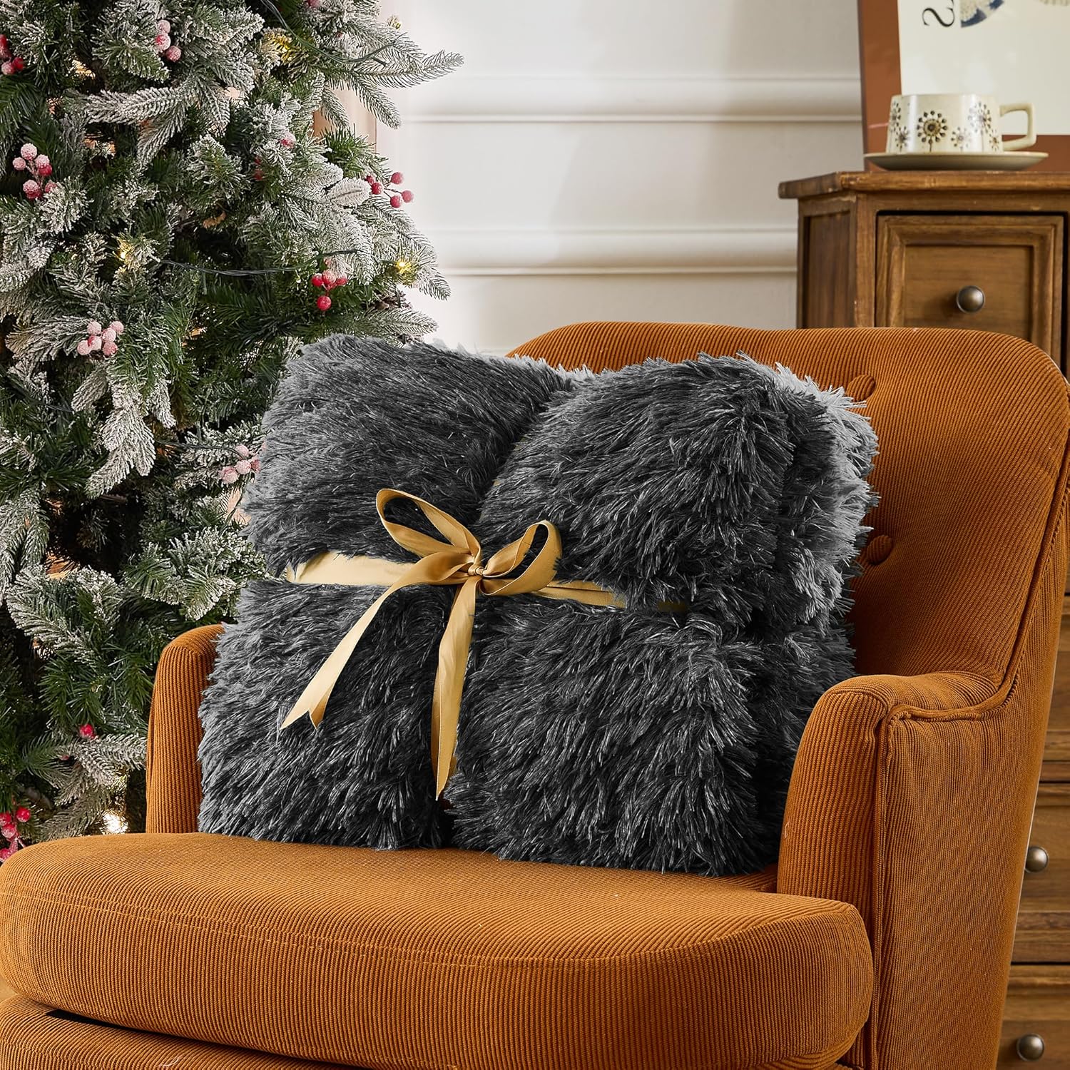 Heated Electric Blanket Faux Fur Throw Size with Fluffy Sherpa Back, Warming Plush Blanket Gift Soft Heating Blankets with 10 Heat Settings, 5 Time Settings, ETL 50"X60",Charcoal Grey