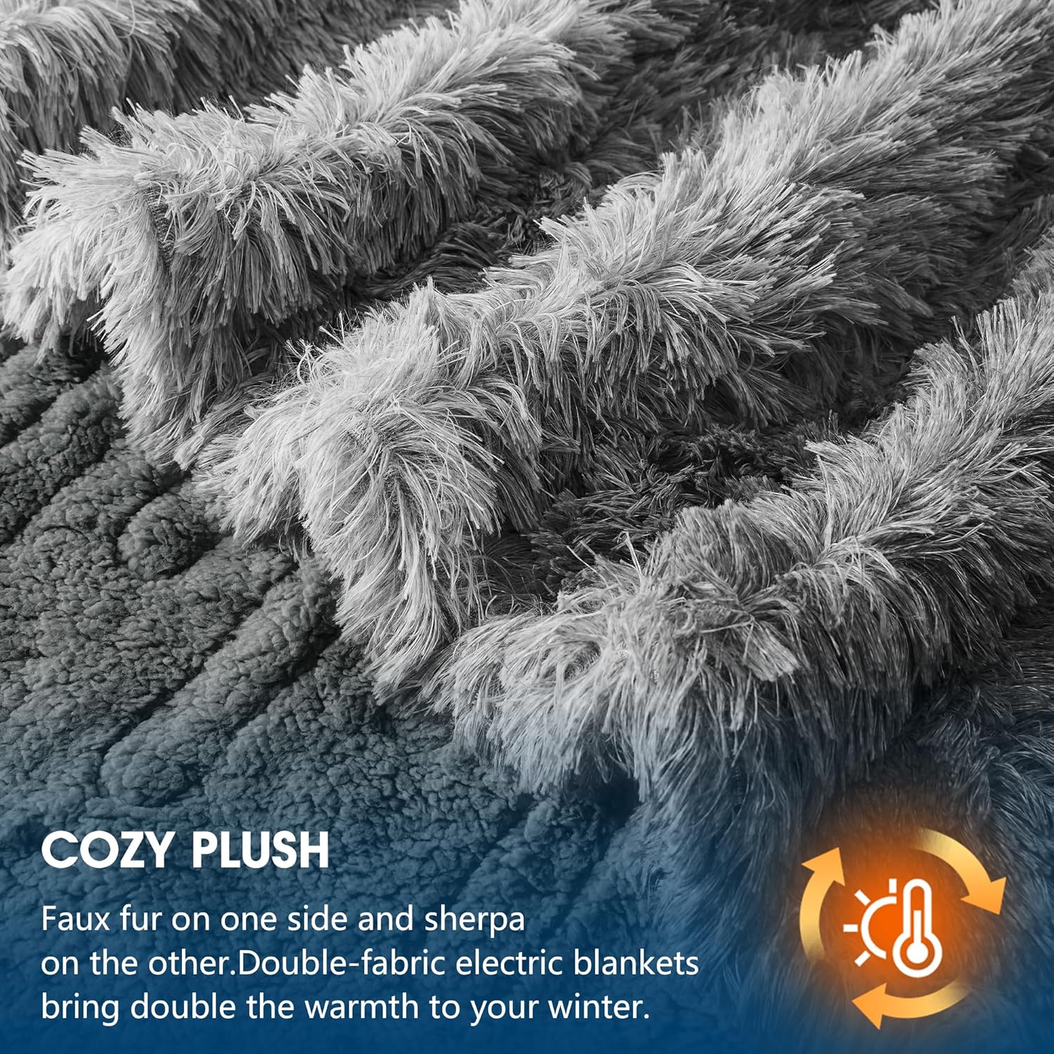 Heated Electric Blanket Faux Fur Throw Size with Fluffy Sherpa Back, Warming Plush Blanket Gift Soft Heating Blankets with 10 Heat Settings, 5 Time Settings, ETL 50"X60",Charcoal Grey