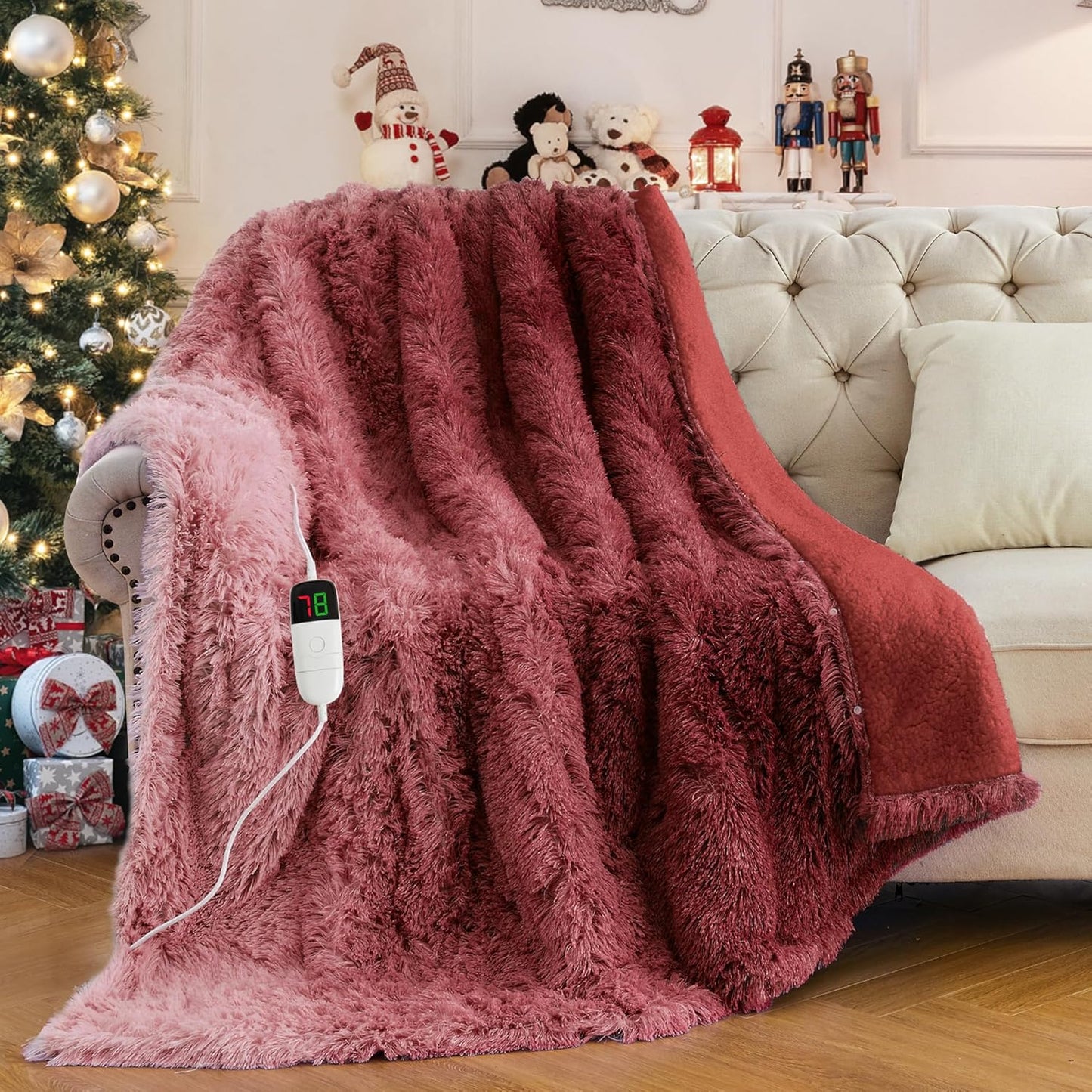 Heated Electric Blanket Faux Fur Throw Size with Fluffy Sherpa Back, Warming Plush Blanket Gift Soft Heating Blankets with 10 Heat Settings, 5 Time Settings, ETL 50"X60",Charcoal Grey